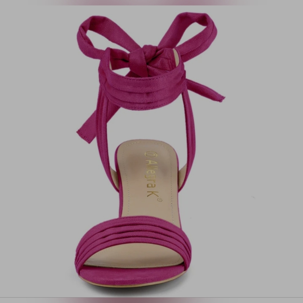 Allegra K | Open Toe Ankle Tie Back Block Heel Sandals | Size 9.5